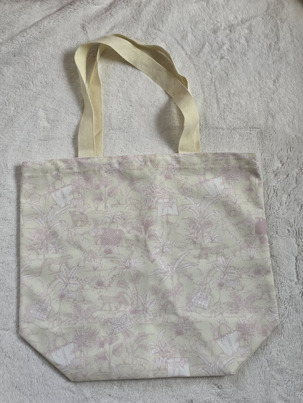 Cream Pink Toile Tote Bag Tropical Jungle Print 12x12 New